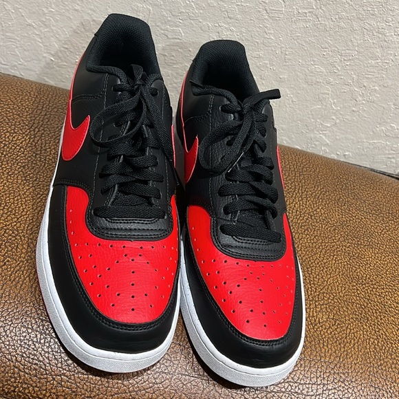 Nike Mens Rare Court Vision Sneakers Black/University Red White Basketball Shoes - Picture 3 of 8